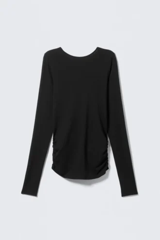 Langarmshirt mit offenem Rücken – Schwarz