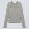 Langarmshirt mit quadratischem Ausschnitt – Dusty Grey Langarmshirt mit quadratischem Ausschnitt – Dusty Grey