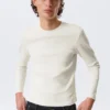 Langarmshirt mit Rippstrick – Dusty White
