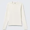 Langarmshirt mit Rippstrick – Dusty White