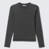 Langarmshirt mit Rippstrick – gewaschen, schwarz Langarmshirt mit Rippstrick – gewaschen, schwarz