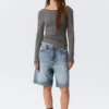 Langarmshirt mit tiefem Rückenausschnitt – Grau
