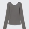 Langarmshirt mit tiefem Rückenausschnitt – Grau