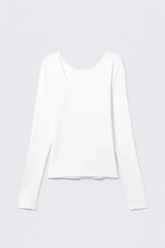 Langarmshirt mit tiefem Rückenausschnitt – Weiß