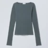 Langarmshirt mit U-Boot-Ausschnitt aus Baumwolle – Petrol