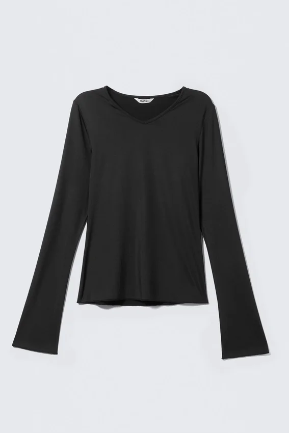 Langarmshirt mit V-Ausschnitt – Schwarz Langarmshirt mit V-Ausschnitt – Schwarz