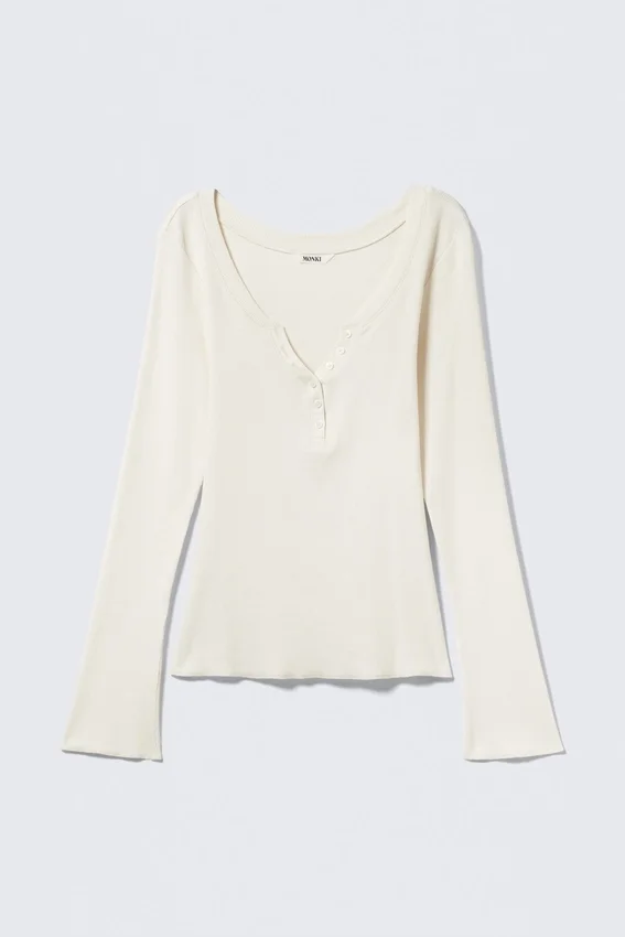Langarmshirt mit V-Ausschnitt – Weiß Langarmshirt mit V-Ausschnitt – Weiß