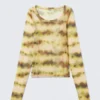 Langarmshirt mit weitem Ausschnitt – Gelbe verschwommene Flecken