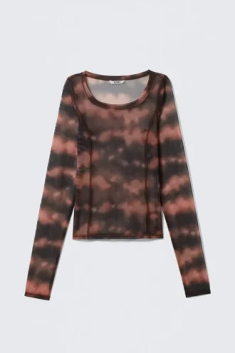 Langarmshirt mit weitem Ausschnitt – Pink Blurred Stains