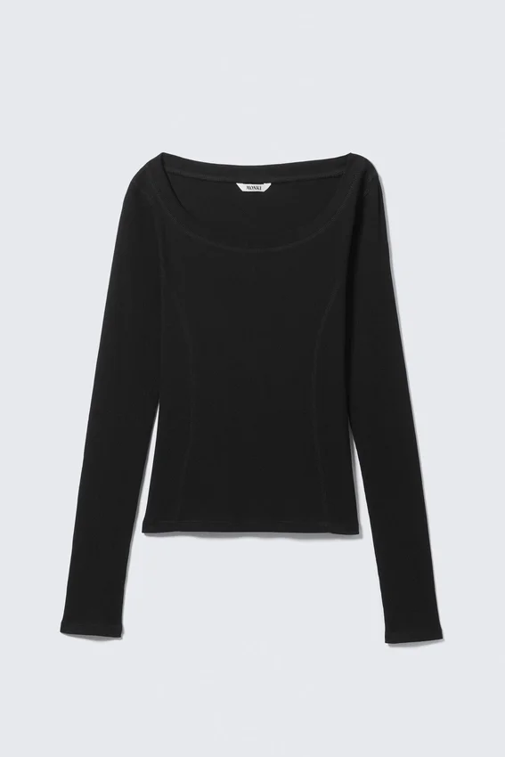 Langarmshirt mit weitem Ausschnitt – Schwarz Langarmshirt mit weitem Ausschnitt – Schwarz