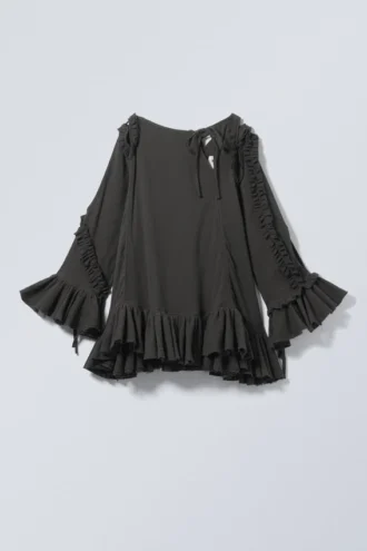 Lange Tunika mit Rüschen und Cut-outs – Dunkelgrau