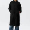 Langer, einreihiger Baumwoll-Car-Coat – gewaschen, schwarz Langer, einreihiger Baumwoll-Car-Coat – gewaschen, schwarz