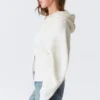 Langer Strick-Kapuzenpullover mit Reißverschluss – Weiß Langer Strick-Kapuzenpullover mit Reißverschluss – Weiß