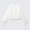 Langärmelige Bluse mit Kordelzug – Weiß