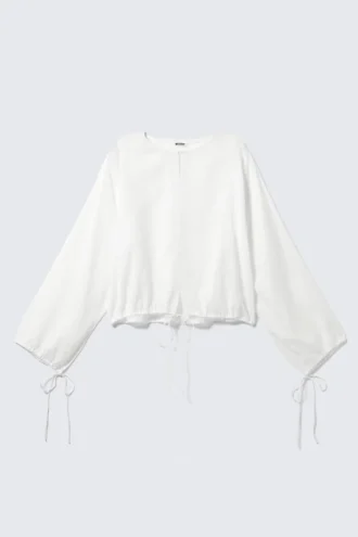 Langärmelige Bluse mit Kordelzug – Weiß
