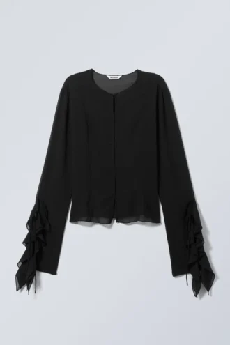 Langärmelige Bluse mit Rüschen – Schwarz Langärmelige Bluse mit Rüschen – Schwarz