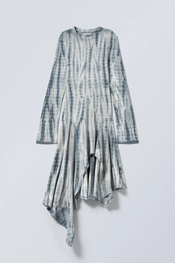 Langärmliges asymmetrisches Midikleid – Dunkelgrün – Tie-Dye Langärmliges asymmetrisches Midikleid – Dunkelgrün – Tie-Dye