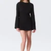 Langärmliges Baumwoll-Minikleid – Schwarz