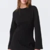 Langärmliges Baumwoll-Minikleid – Schwarz