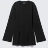 Langärmliges Baumwoll-Minikleid – Schwarz