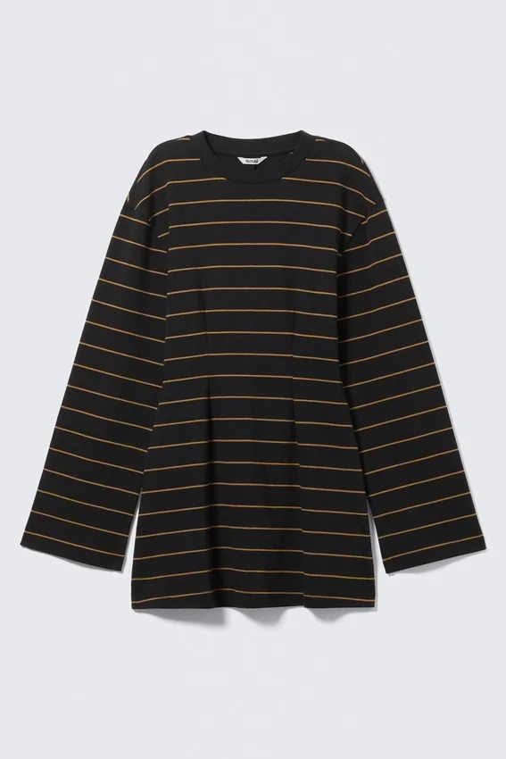 Langärmliges Baumwoll-Minikleid – schwarz gestreift Langärmliges Baumwoll-Minikleid – schwarz gestreift