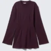 Langärmliges Minikleid aus Baumwolle – Dunkles Pflaumenblau Langärmliges Minikleid aus Baumwolle – Dunkles Pflaumenblau