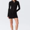 Langärmliges Minikleid mit Druckknöpfen – Schwarz Langärmliges Minikleid mit Druckknöpfen – Schwarz
