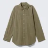 Langärmliges Oversize-Popeline-Hemd – kariert, dunkelkhaki-grün