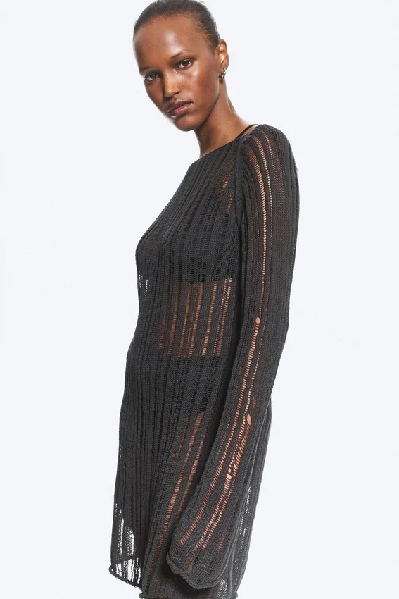 Langärmliges Strickkleid – Dunkelgrau Langärmliges Strickkleid – Dunkelgrau