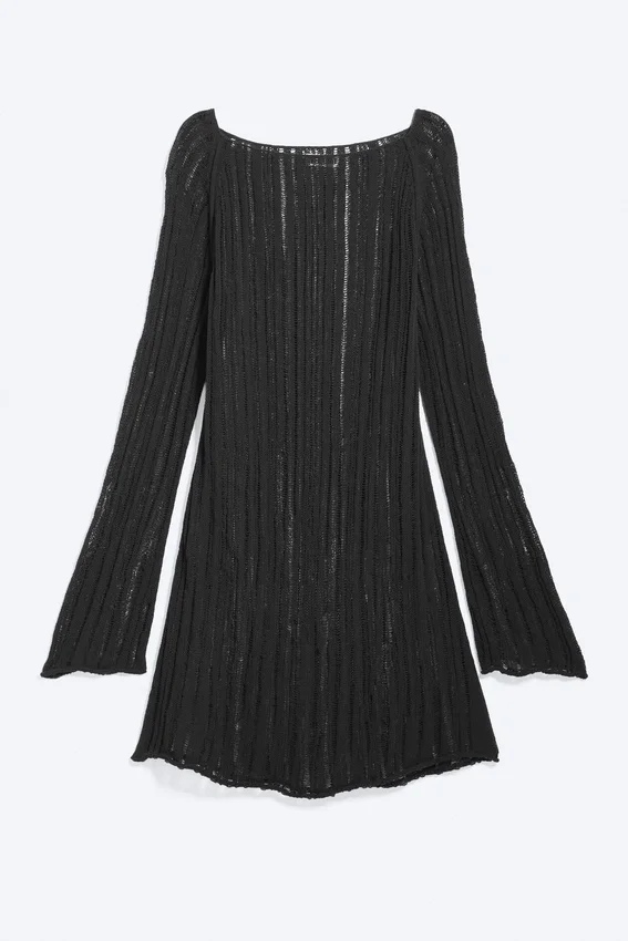 Langärmliges Strickkleid – Dunkelgrau Langärmliges Strickkleid – Dunkelgrau
