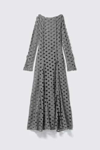 Langärmliges Used-Look-Maxikleid – Grau
