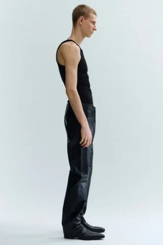 Lederhose mit geradem Bein – Schwarz