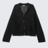 Locker gestrickte Strickjacke mit Knöpfen – Schwarz Locker gestrickte Strickjacke mit Knöpfen – Schwarz