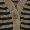 Locker gestrickte Strickjacke mit V-Ausschnitt – Beige – Schwarze Streifen Locker gestrickte Strickjacke mit V-Ausschnitt – Beige – Schwarze Streifen