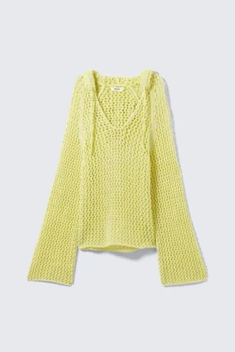 Locker gestrickter Kapuzenpullover – Hellgelb