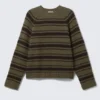 Locker gestrickter Raglan-Pullover – gestreift, khakigrün