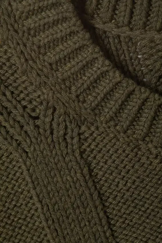 Locker gestrickter, strukturierter Pullover – Dunkelkhaki-Grün Locker gestrickter, strukturierter Pullover – Dunkelkhaki-Grün