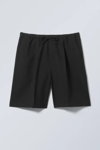 Locker sitzende Anzugshorts aus Twill mit Kordelzug – Schwarz
