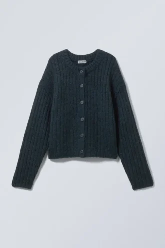 Locker sitzende Strickjacke – Marineblau