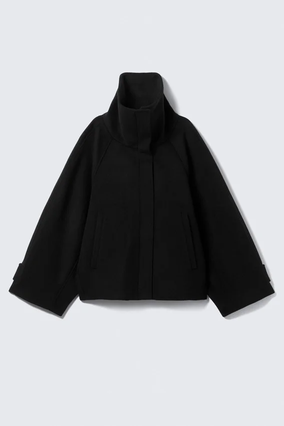 Locker sitzende Wolljacke mit Raglanärmeln – Schwarz Locker sitzende Wolljacke mit Raglanärmeln – Schwarz