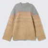 Locker sitzender, flauschiger Strickpullover – Beige/Grau Fairisle Locker sitzender, flauschiger Strickpullover – Beige/Grau Fairisle
