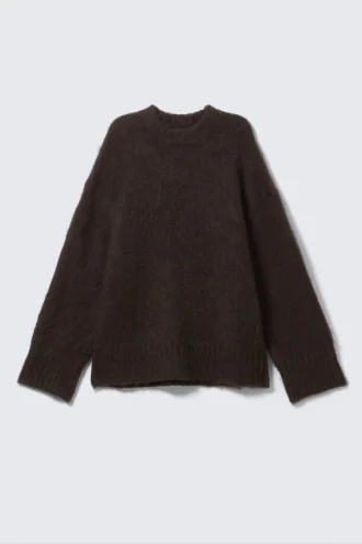 Locker sitzender, flauschiger Strickpullover – Dunkelbraun