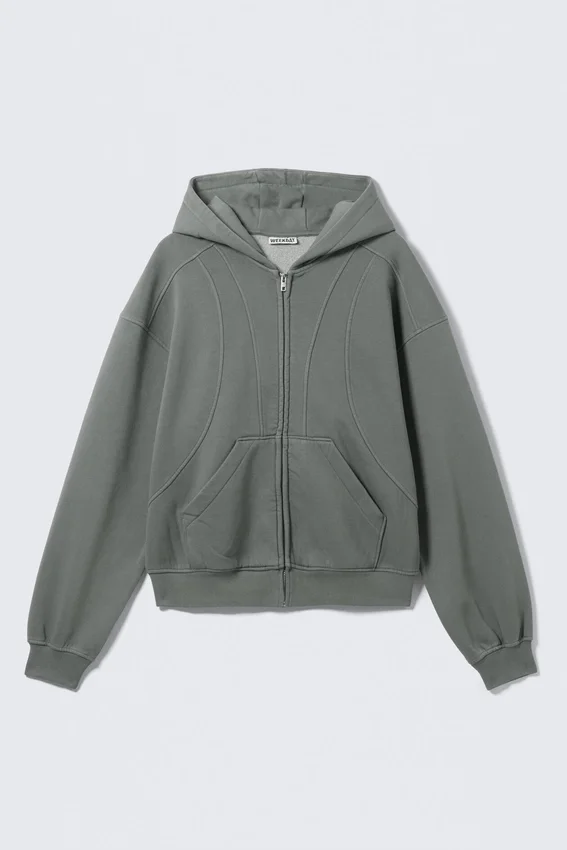 Locker sitzender Kapuzenpullover mit Reißverschluss – Grau Locker sitzender Kapuzenpullover mit Reißverschluss – Grau