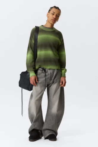 Locker sitzender, melierter Baumwoll-Pullover – Grün meliert
