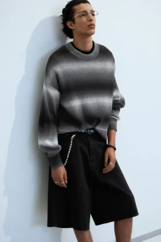 Locker sitzender, melierter Strickpullover aus Baumwolle – Black Space Dye Locker sitzender, melierter Strickpullover aus Baumwolle – Black Space Dye
