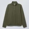 Locker sitzender, schwerer Pullover mit halbem Reißverschluss – Dunkelkhaki-Grün Locker sitzender, schwerer Pullover mit halbem Reißverschluss – Dunkelkhaki-Grün