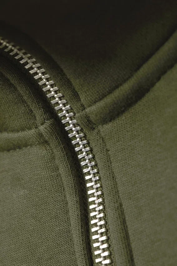 Locker sitzender, schwerer Pullover mit halbem Reißverschluss – Dunkelkhaki-Grün Locker sitzender, schwerer Pullover mit halbem Reißverschluss – Dunkelkhaki-Grün