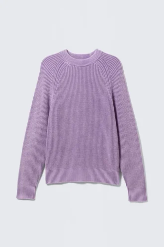 Locker sitzender Strickpullover aus Baumwolle – gewaschenes Lila-Melange