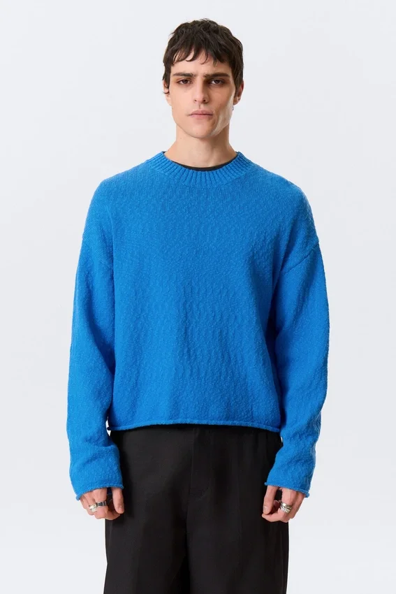 Locker sitzender Strickpullover aus Baumwolle – Hellblau Locker sitzender Strickpullover aus Baumwolle – Hellblau