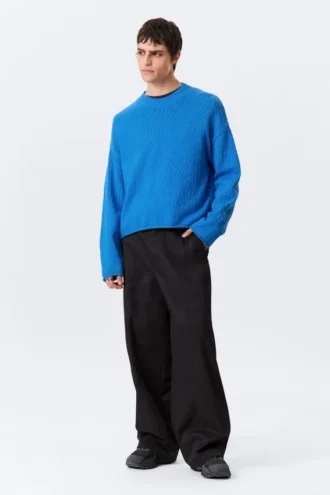 Locker sitzender Strickpullover aus Baumwolle – Hellblau